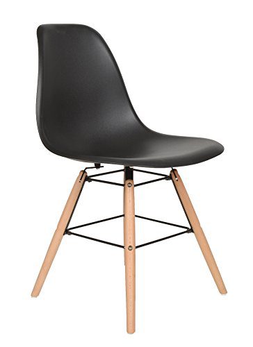 1 x Design Klassiker Stuhl Retro 50er Jahre Barstuhl Küchenstuhl Esszimmer Wohnzimmer Sitz in Schwarz mit Holz