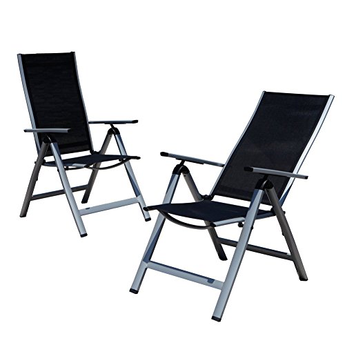 2-er Set Stuhl, 6-fach verstellbar Klappsessel, Gartenstuhl, Hochlehner für Terrasse Multipositionssessel, Balkon Möbel, schwarz