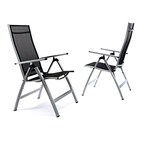2er Set Deluxe Alu Stuhl extrabreit Klappstuhl Gartenstuhl verstellbar schwarz Hochlehner XL