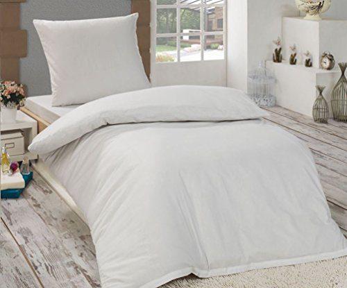 2tlg Baumwoll Bettwäsche Set in Hochwertiger RENFORCE Qualität 135x200cm + 80x8 cm in UNI Einfarbig Weiß NEU mit RV