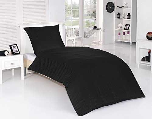 2tlg Baumwolle Damast Bettwäsche Set Hochwertige Mako Satin Qualität Einfarbig Uni Schwarz Übergröße 155x220cm Neu mit RV