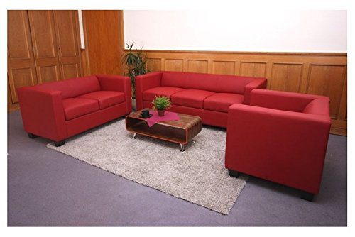 3-2-1 Sofagarnitur rot Kunstleder Couchgarnitur Loungesofa Couch Sofa modern