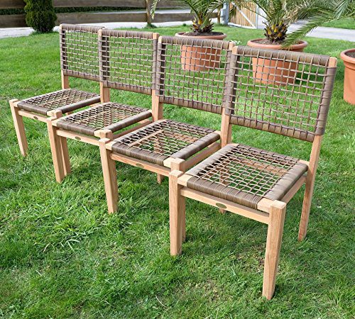 4Stück ECHT TEAK Design Rattan Sessel Gartensessel Gartenstuhl Sessel Holzsessel Gartenmöbel Holz geölt sehr robust Modell: RIO von AS-S