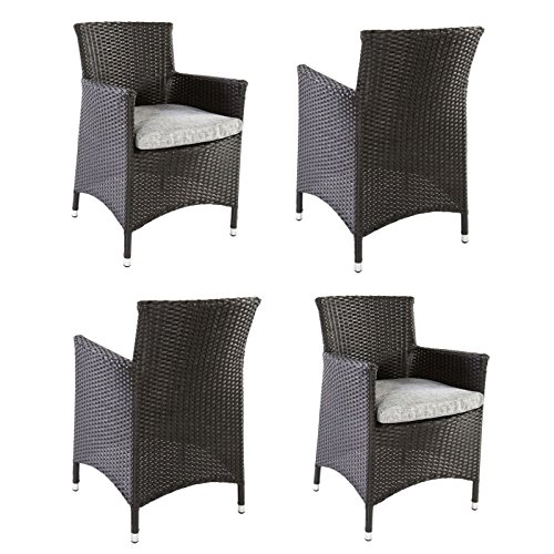 4er Set Gartensessel Gartenstühle in schwarz mit Sitzkissen in grau