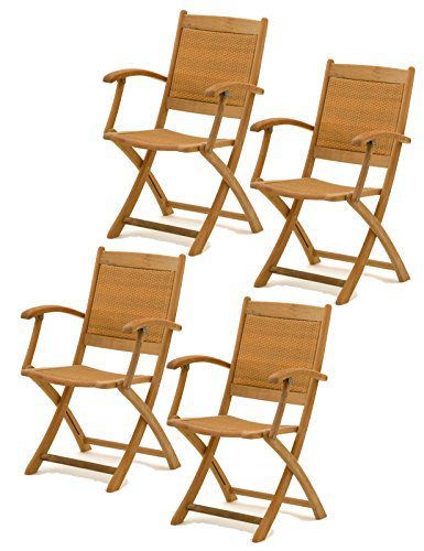 4x Belardo Hartholz Rattan Garten Sessel Holz Gartenstuhl Stuhl Klappstuhl Set - ähnlich Teak