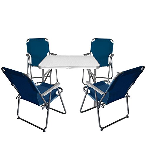 5tlg. Gartenmöbel Campingmöbel Set - Aluminium Klapptisch 55x75cm + 4x Klappstuhl Campingstuhl Blau