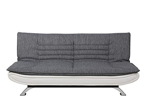AC Design Furniture 56982 Schlafsofa Jasper Liegefläche, circa 196 x 123 cm, Sitz- und Rücken Stoff hell grau, Rahmen lederlook weiß, Füße Metall verchromt