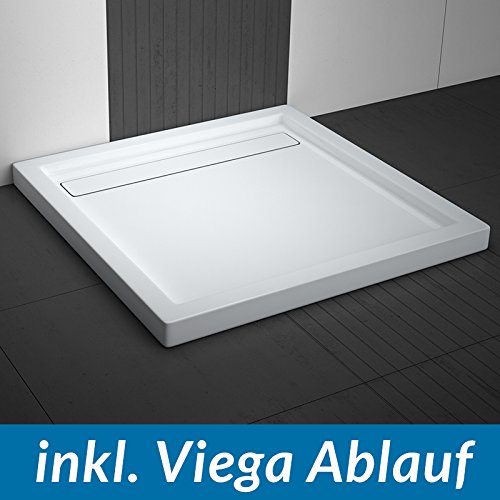 AQUABAD® Duschwanne Comfort Linea Flat 100x100cm Quadrat inkl. Viega Domoplex Ablauf waagerecht