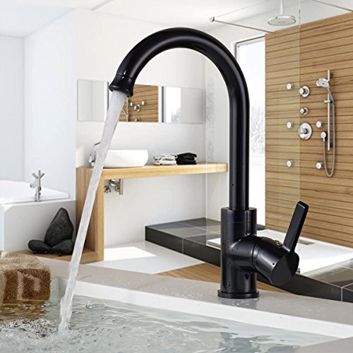 Auralum® Einhebel Küchearmatur Wasserhahn Spüle Waschtisch Wasserfall Armatur Mischbatterie für Küche Schwarz