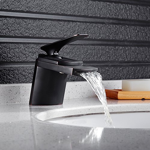 Auralum® Klassischer Mischbatterie Wasserfall Waschtischarmatur Wasserhahn Armatur Bronze Schwarz Einhandmischer Für Bad Waschbecken