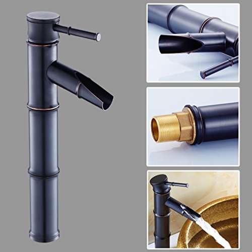 Auralum® Zeitgenössig Schwarze Bronze Bambus Form Mischbatterie Wasserhahn Armatur für Waschtisch Bad Waschbecken Küche