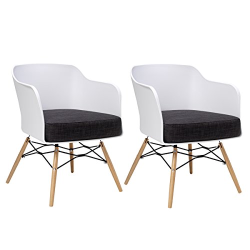 BUTIK Design Esszimmerstuhl Cooper, 2-er Set, 77 x 61 x 49 cm, dunkelgraues Sitzkissen aus hochwertiger Baumwolle, plastik weiß