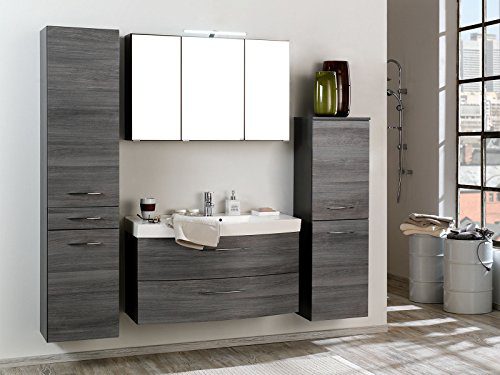 Badezimmer Komplettset Schrank Bad Waschtisch Möbel Set Spiegel "Graphit I"