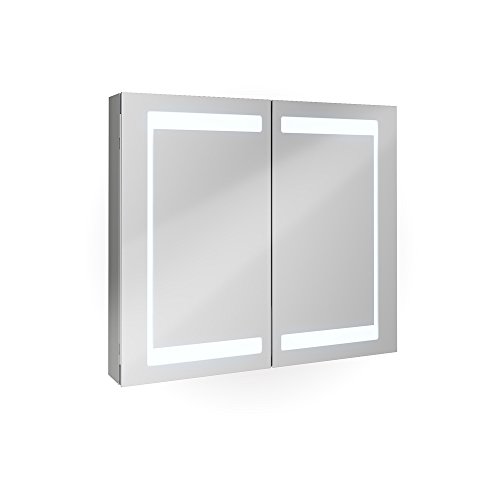 Badezimmer Spiegelschrank Aluminium Bad Schrank LED Steckdose Spiegel innen 80 cm