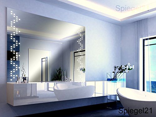 Badspiegel mit Beleuchtung Brasil F302L2V: Design Spiegel für Badezimmer, beleuchtet mit LED-Licht, modern - Kosmetik-Spiegel Toiletten-Spiegel Bad Spiegel Wand-Spiegel