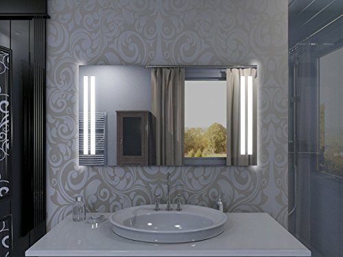 Badspiegel mit Beleuchtung Columbia M02L2V: Design Spiegel für Badezimmer, beleuchtet mit LED-Licht, modern - Kosmetik-Spiegel Toiletten-Spiegel Bad Spiegel Wand-Spiegel