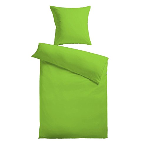 Bettgarnitur - 100% Baumwoll-Satin Bettwäsche - unifarben/ je ein einfarbiger Kissenbezug und Bettbezug in 80x80 + 155x220cm, in der Farbe grün