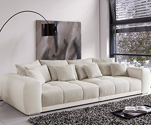 Bigsofa Valeska Grau Weiss Couch 310x135 cm mit 12 Kissen Big-Sofa