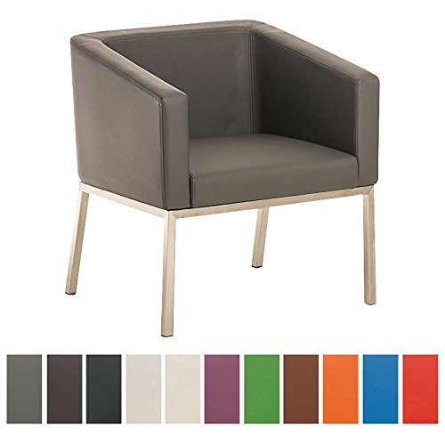 CLP Edelstahl Lounge-Sessel NALA im Retro-Stil, mit Armlehne, Polsterstärke 8 cm, bis zu 11 Farben wählbar, Sitzhöhe 44 cm grau