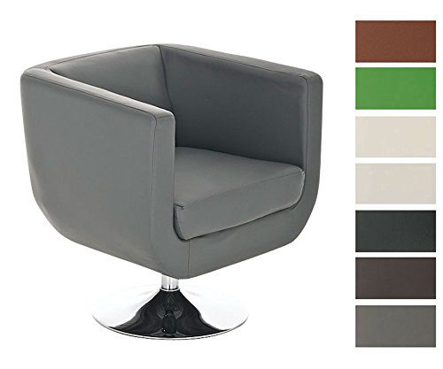 CLP runder Design Leder-Loungesessel COLORADO im Retro-Stil, drehbar, aus bis zu 7 Farben wählen grau