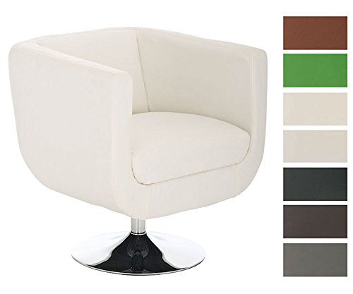CLP runder Design Leder-Loungesessel COLORADO im Retro-Stil, drehbar, aus bis zu 7 Farben wählen weiß