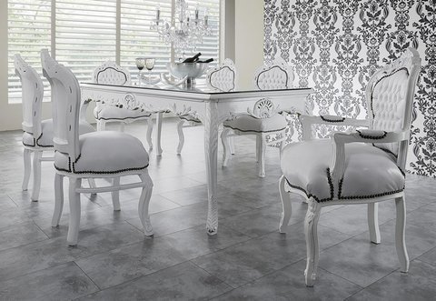 Casa Padrino Barock Esszimmer Set Weiß/Weiß - Esstisch + 6 Stühle