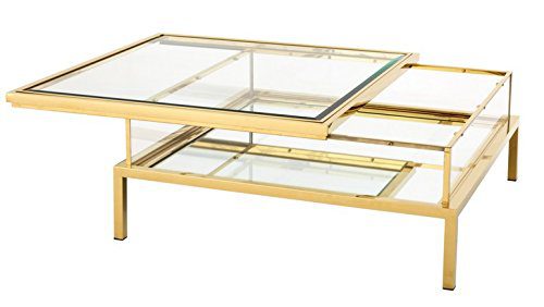 Casa Padrino Luxus Art Deco Designer Couchtisch Edelstahl vergoldet mit Spiegelglas - Luxus Kollektion