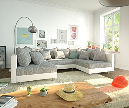 Couch Clovis Weiss Hellgrau Wohnlandschaft Modulares Sofa