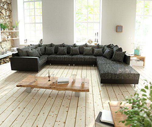 Couch Clovis XL Schwarz mit Hocker und Armlehne Wohnlandschaft modular