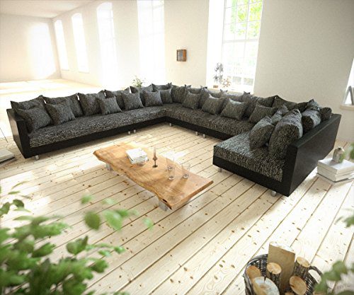 Couch Clovis XXL Schwarz Ottomane Links Wohnlandschaft modular
