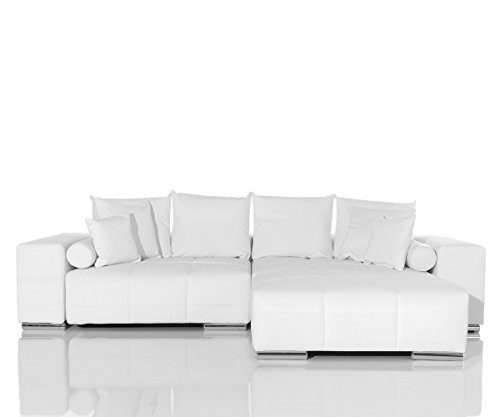 Couch Marbeya Weiss inklusive Hocker und Kissen Big-Sofa