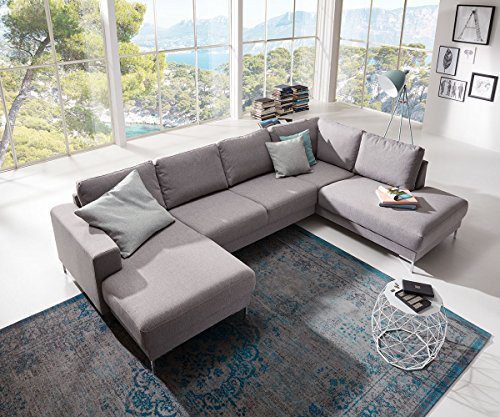 Couch Silas Grau 300x200 cm Ottomane Rechts Designer Wohnlandschaft