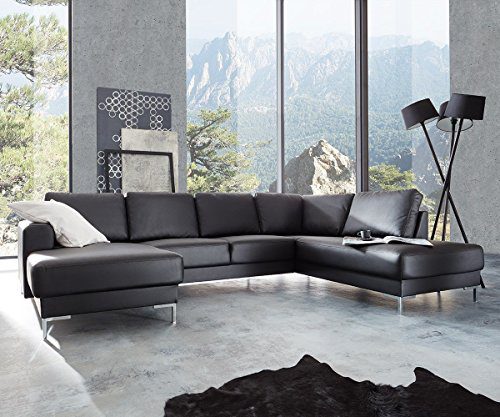 Couch Silas Schwarz 300x200 cm Ottomane Rechts Designer Wohnlandschaft