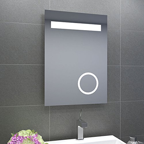Design LED Badezimmerspiegel Badspiegel Lichtspiegel mit Schminkspiegel mit Beleuchtung IP44 [Energieklasse A+] 50 x 70cm