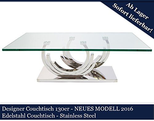 Designer Couchtisch Edelstahl Wohnzimmertisch Glastisch Glas Hochglanz 130cmx70cmx42cm
