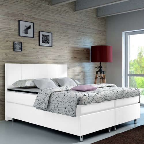 Designer Lederlook Boxspringbett Hotelbett Doppelbett Polsterbett Ehebett amerikanisches Bett Modell Madrid Typ 3 (180x200)