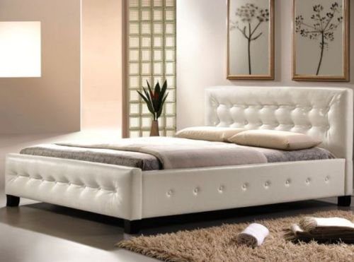 Doppelbett Bett Schlafzimmer Ehebett 160x200 BARCELONA Kunstlederbett Weiß / Braun (Weiß)