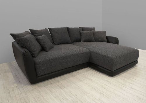 Dreams4Home Polsterecke Chios XXL Wohnlandschaft Big Sofa Ecksofa Couch grau schwarz, Aufbauvariante:Longchair/Ottomane links