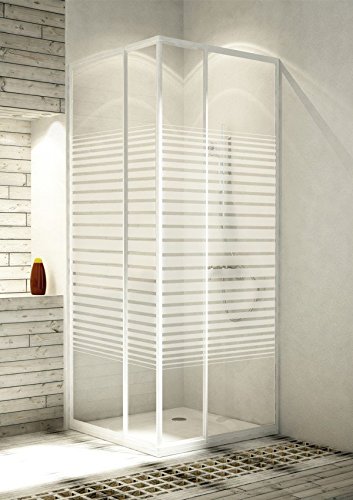 Eckeinstieg Duschkabine Echtglas Sicherheitsglas mit Streifen Weisse Profile Links 68 bis 83 und Rechts 73 bis 90cm Sondermass