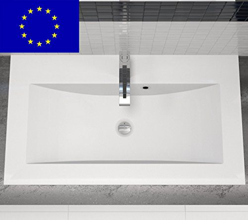 Einbau-Waschbecken 80x45x15cm eckig | 80cm Einbau-Waschtisch zum einlassen in eine Platte | Material: hochwertiges Mineralguss | Qualität MADE IN EU