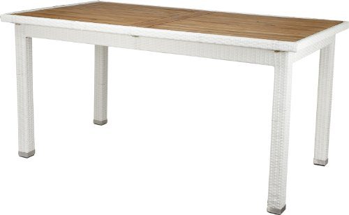 Gartenfreude Tisch Polyrattan, Aluminiumgestell mit Akazienholz, Weiß, 160 x 90 x 75 cm (LxBxH)