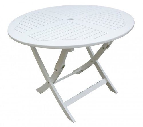 Gartentisch rund, Holztisch, runder Tisch aus Eukalyptusholz, weiß lackiert, 100% FSC