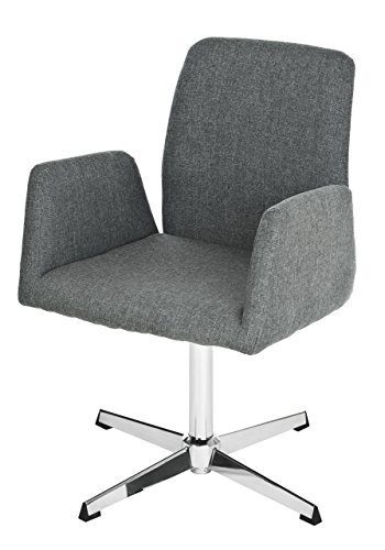 Grauer Retro-Stoffsessel mit Metallfuß. Stuhl bzw. Sessel für Konferenzen oder Wohnräume