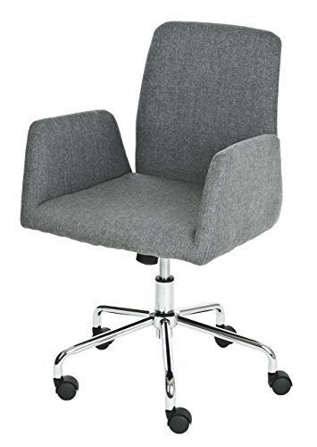 Grauer Retro-Stoffsessel mit Metallfuß und Rollen. Sessel bzw. Drehstuhl für Büros, Konferenzen oder Wohnräume