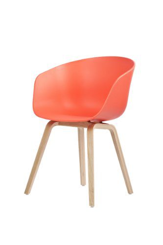 HAY Stuhl About a Chair AAC 22 - koralle - rot, Beine Eiche, Schale Polypropylen, Esszimmerstuhl - Küchenstuhl - Speisezimmerstuhl