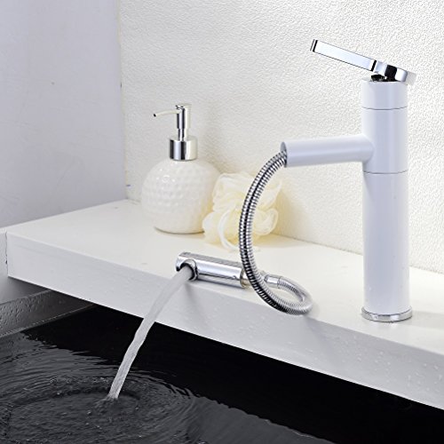 Homelody® Weiß Armatur mit herausziehbarem Brausekopf Wasserhahn Bad Waschbecken Einhebelmischer Mischbatterie