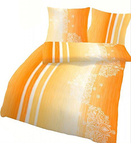 IDO Baumwoll-Seersucker Bettwäsche 2tlg. Sonnengelb Orange 47822-625 Bettwäsche Bettbezug 80x80 cm / 135x200 cm