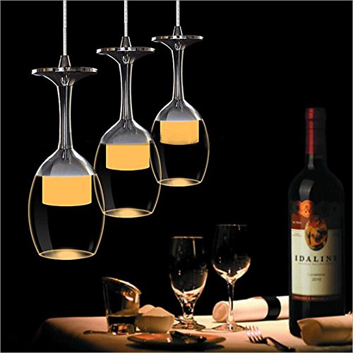 KJLARS 3W X 3 Weinglas LED Pendelleuchte Hängelampe für Wohnzimmer- Bar Salon Esszimmer warmweiß Hangeleuchte