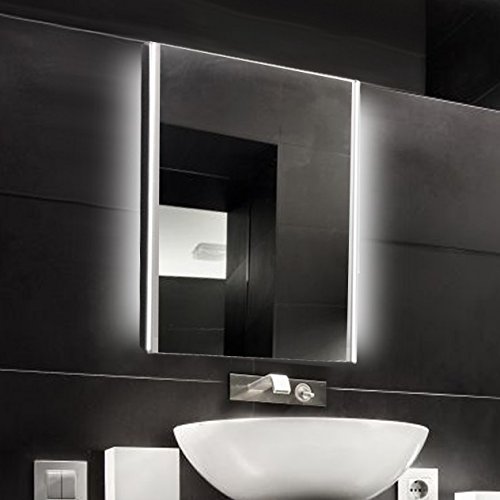 KROLLMANN Badspiegel 50 x 70 cm beleuchtet durch LED-Lichtfelder, Badezimmer Spiegel mit Beleuchtung