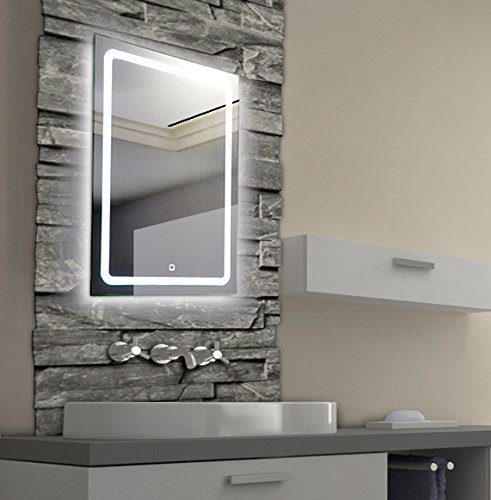 KROLLMANN Badspiegel mit satinierten Lichtflächen, LED-Beleuchtung und Touch-Sensor, 50x70cm